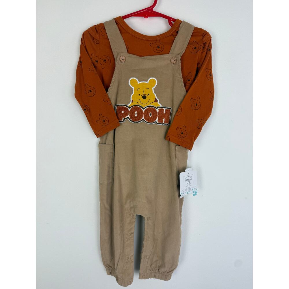 NWT Disney Baby Winnie the Pooh Long Sleeve Rust/Tan Overalls 2-Piece Set 18M